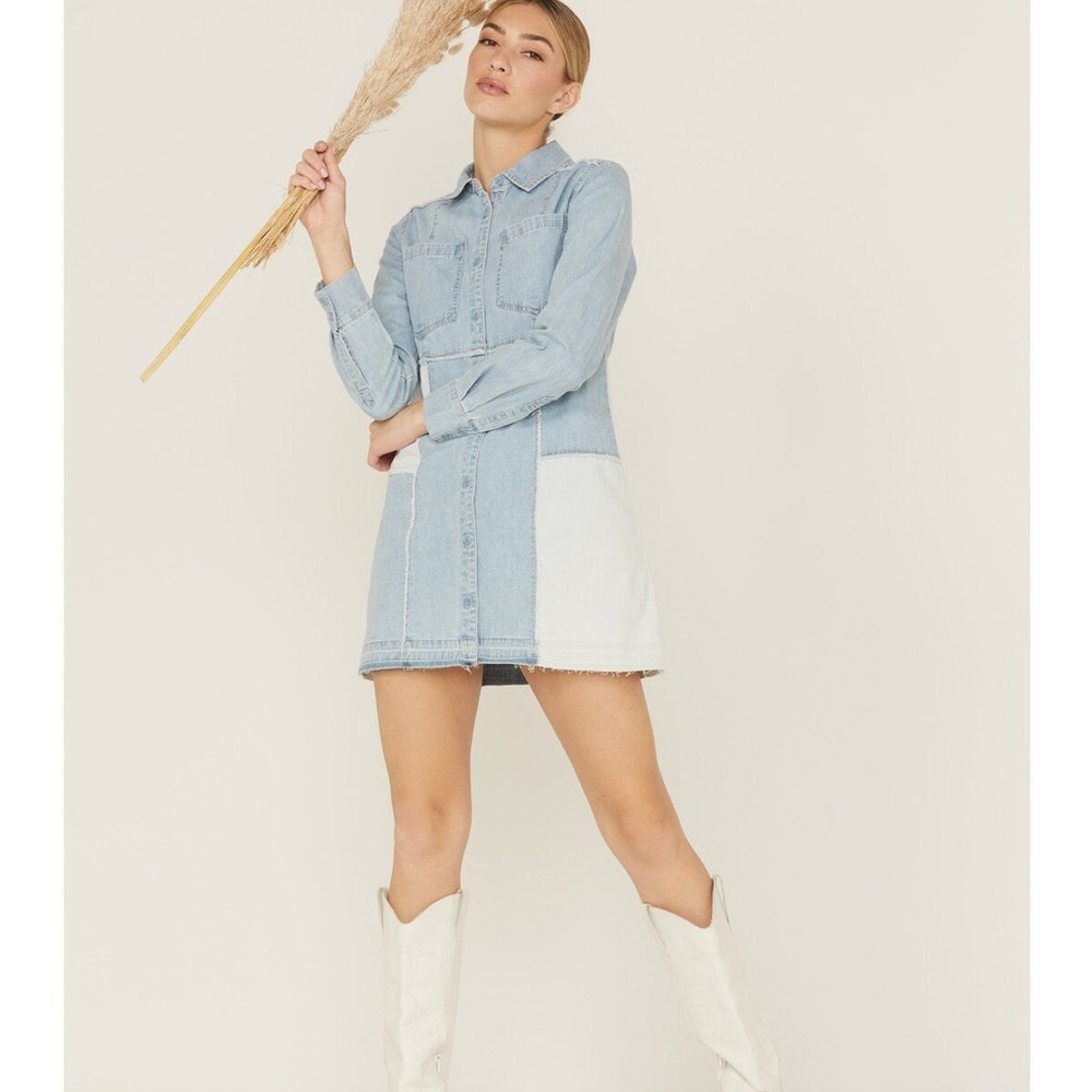 Two-Tone Denim Shirt Dress